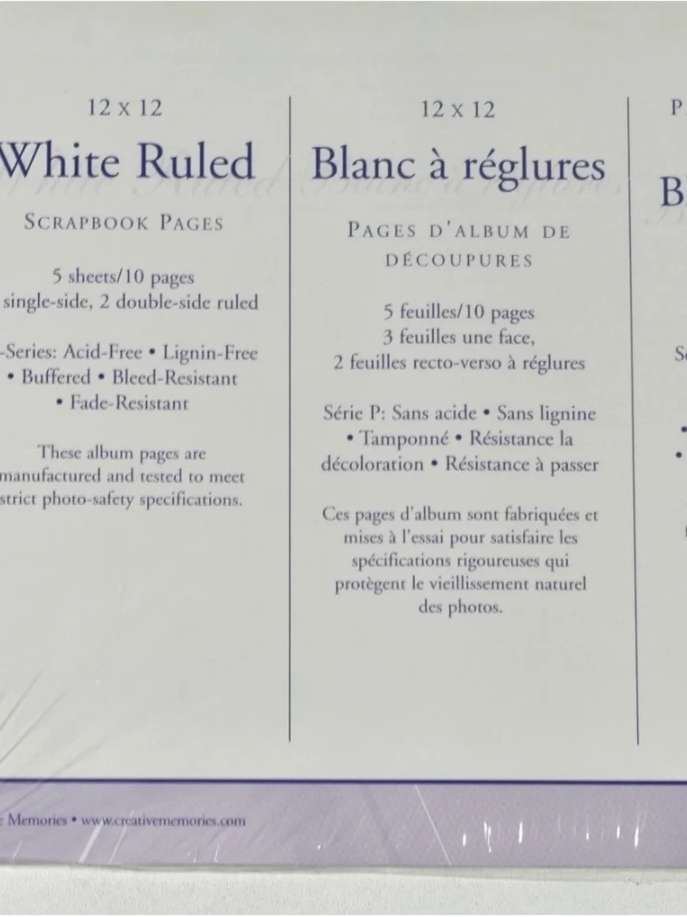 Creative Memories 12x12 Lined Refill Pages White Ruled 5 Sheet 10 Page Pack NEW